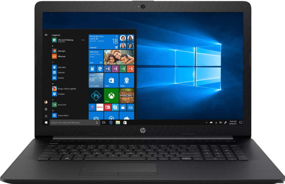 HP 17-by0176ur (Intel Core i3 7020U 2300 MHz / 17,3" / 1600x900 / 8 Go / 128 Go SSD / DVD-RW / Intel HD Graphics 620 / Wi-Fi / Bluetooth / Windows 10 Famille) 17 pouces